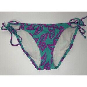 Victorias Secret Teal Hawaiian Tropical Print String Bikini Swim Bottom Medium